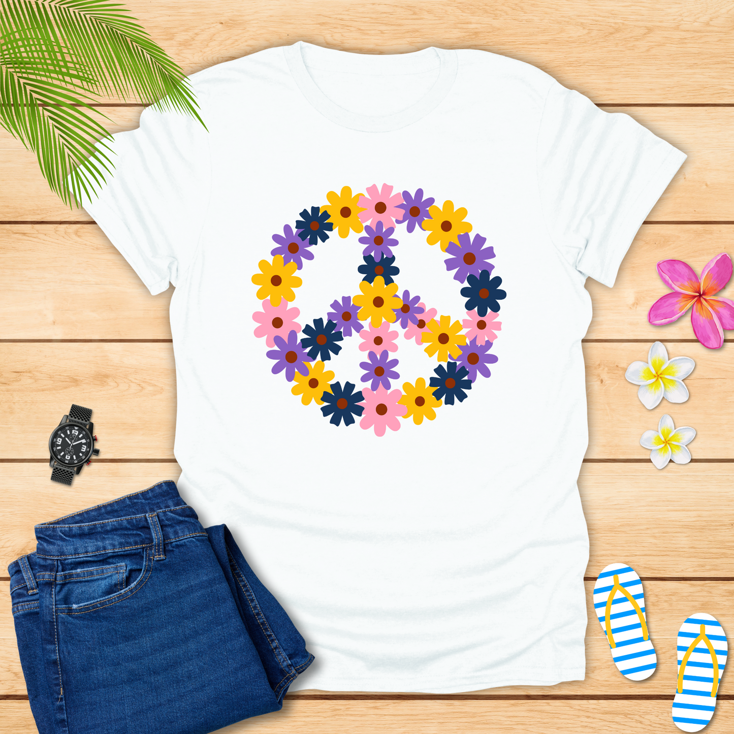 Flowers With Peace Symbol T-Shirt