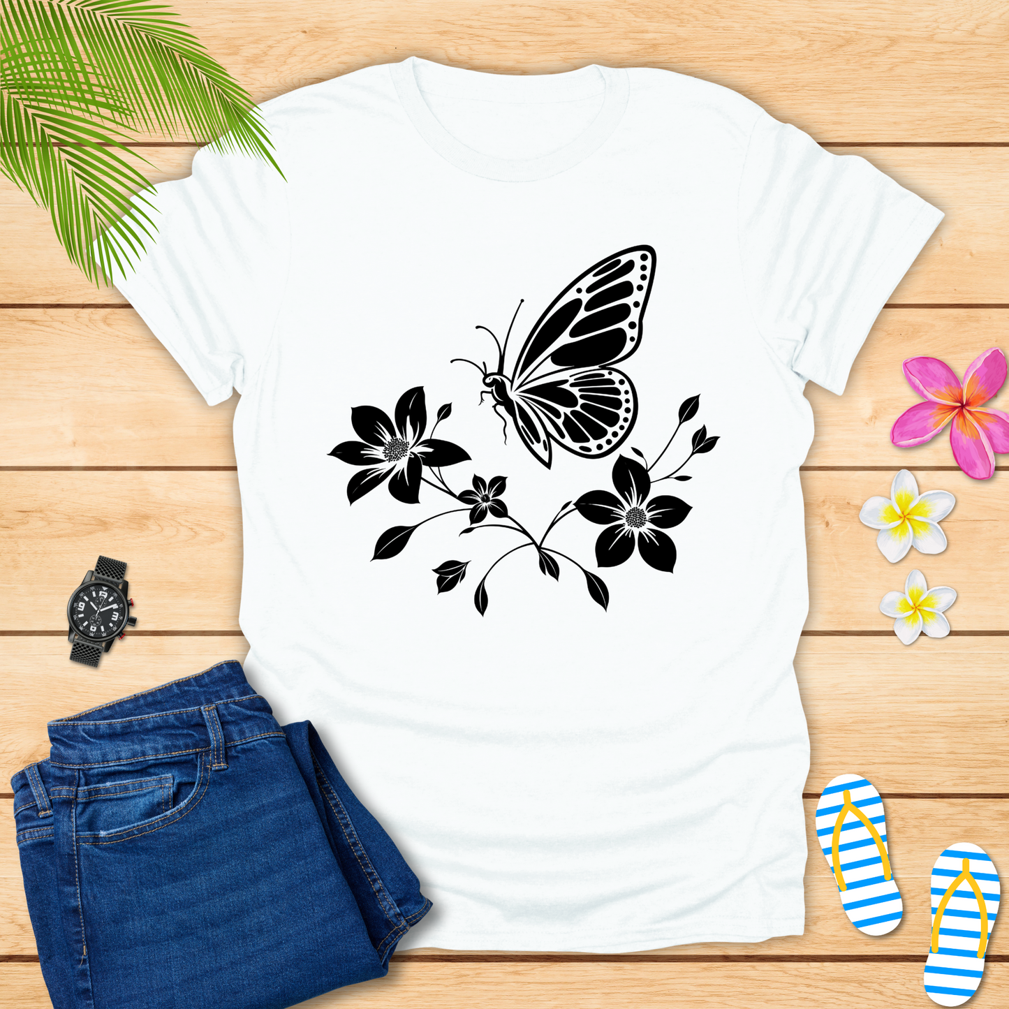 Butterfly Dancing On Petals T-Shirt
