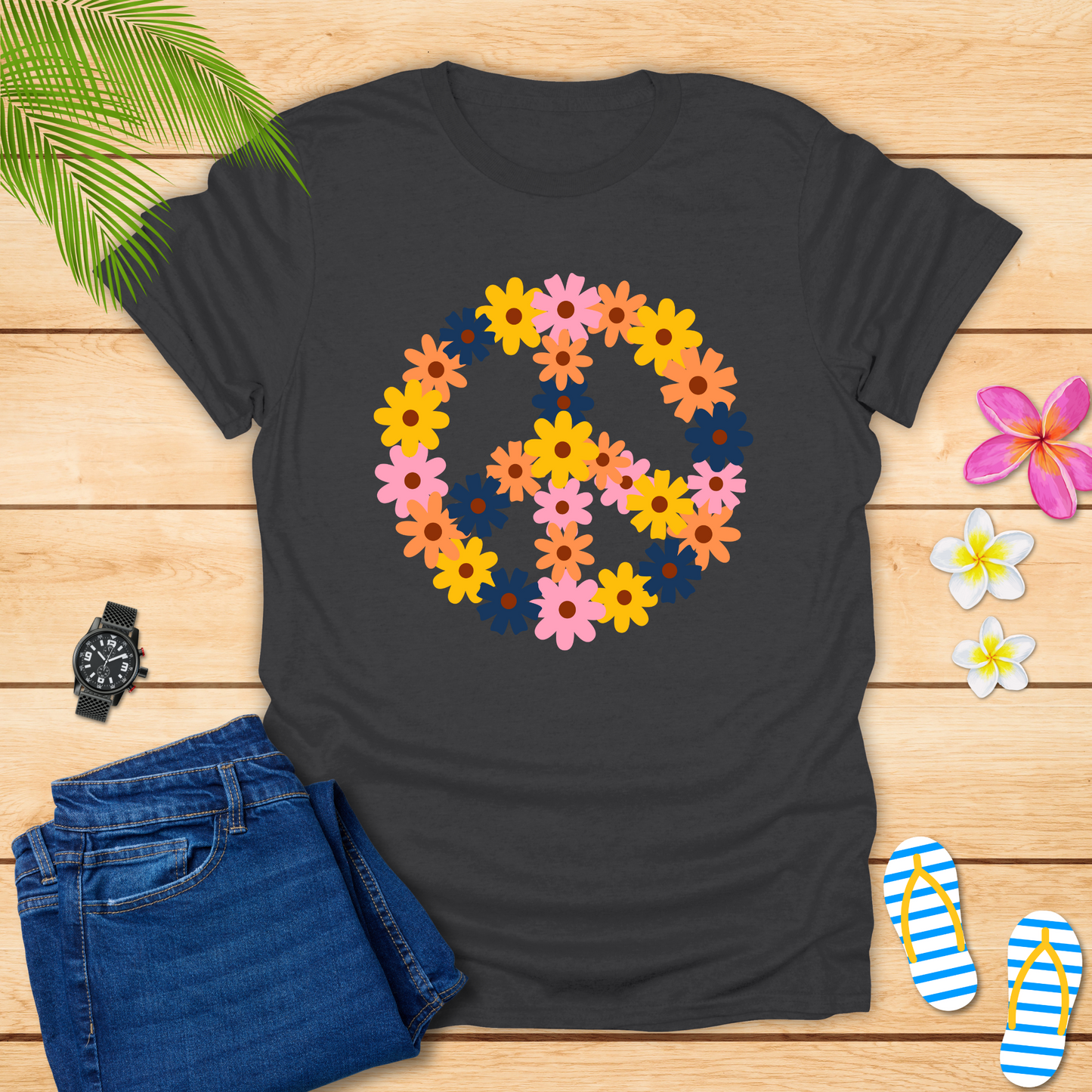Flowers With Peace Symbol T-Shirt