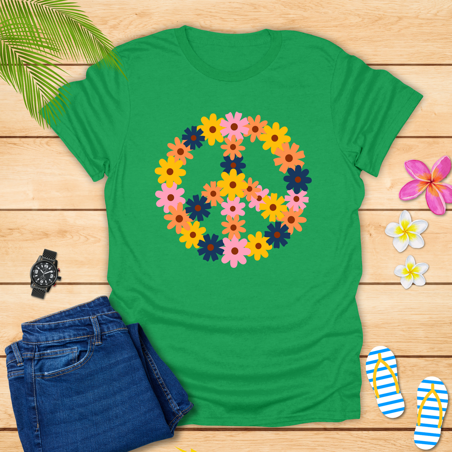Flowers With Peace Symbol T-Shirt