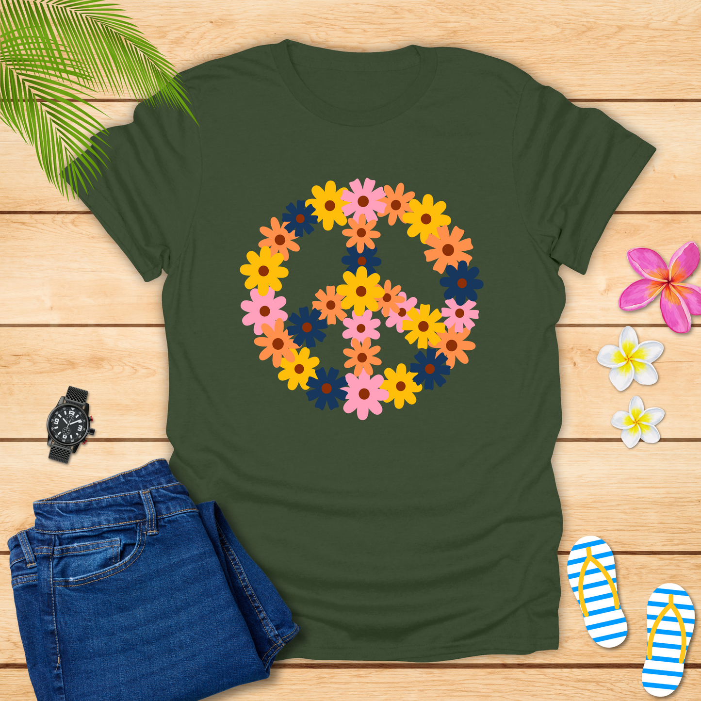 Flowers With Peace Symbol T-Shirt