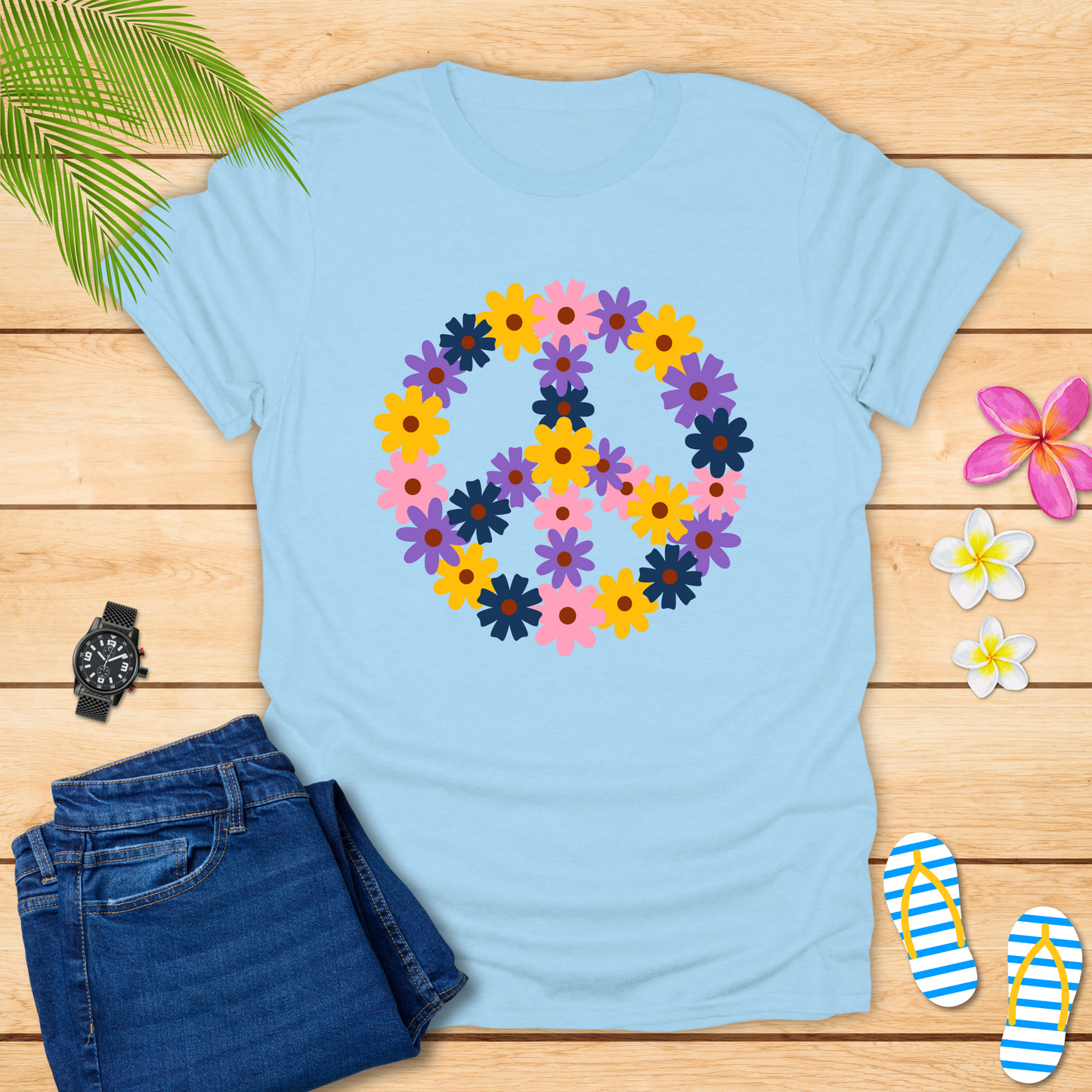 Flowers With Peace Symbol T-Shirt