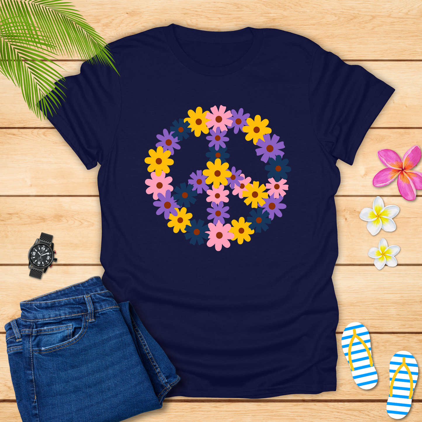 Flowers With Peace Symbol T-Shirt
